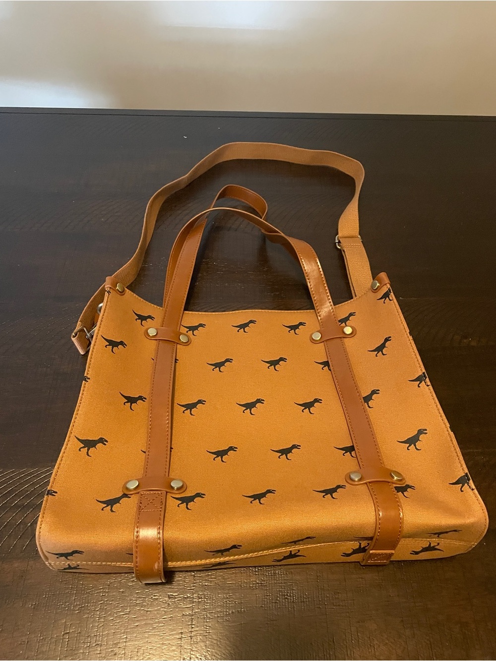 Women's Tan Dinosaur Print Tote Bag - Picture 2 of 2